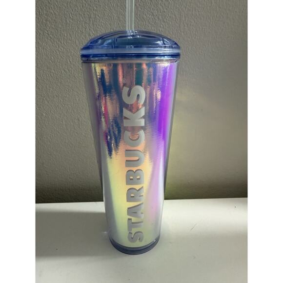 Starbucks Iridescent Hologram Dome Venti 24 Fl Oz Cold Cup Tumbler with Straw - Picture 1 of 7